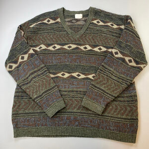 London Fog Sweater Mens 2XL TALL Vintage 3D Knit Wool Grandpa 80s